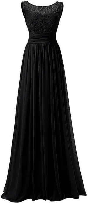 Women's Formal Crew Neck Bridesmaid Dresses Long Evening Dress A-Line Chiffon Lace Party Gowns
