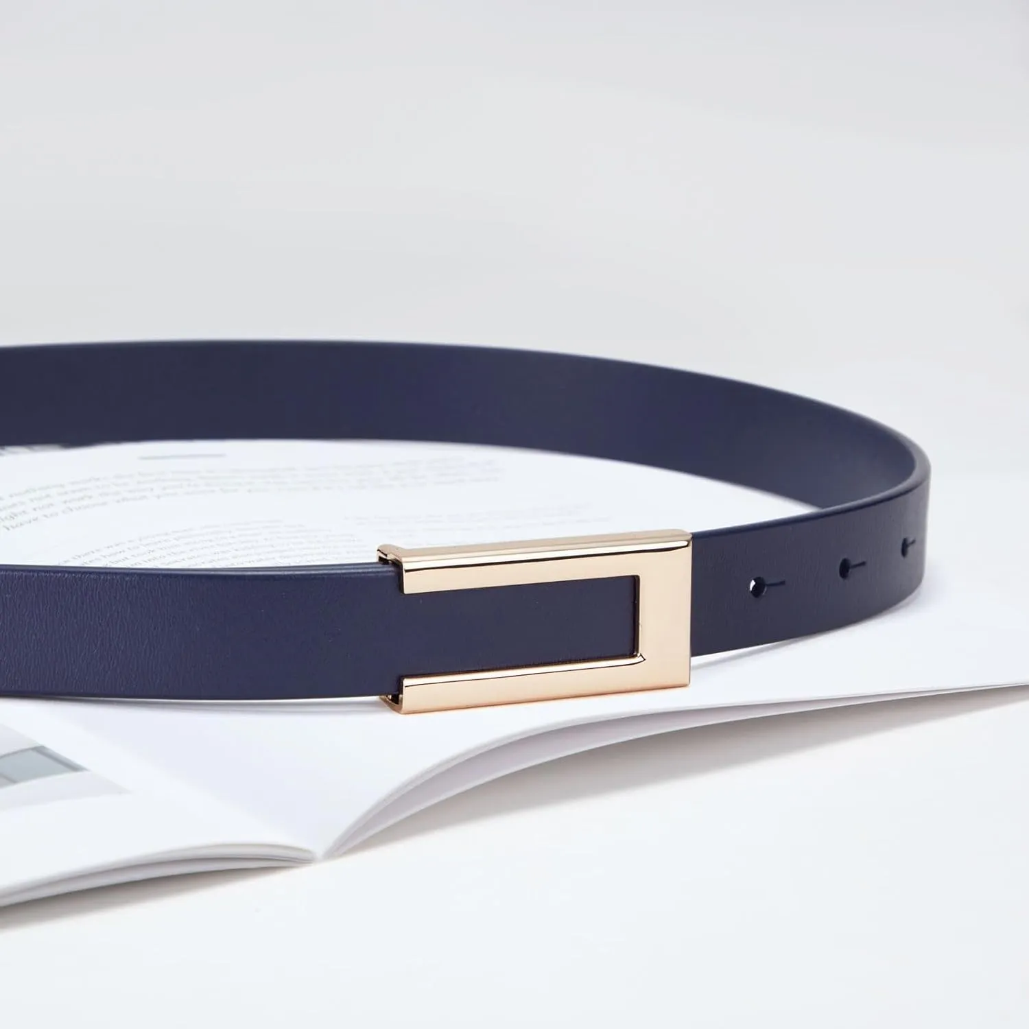 Womens Leather Belt Skinny Waist Belt for Dresses Jeans Pants with Gold Buckle