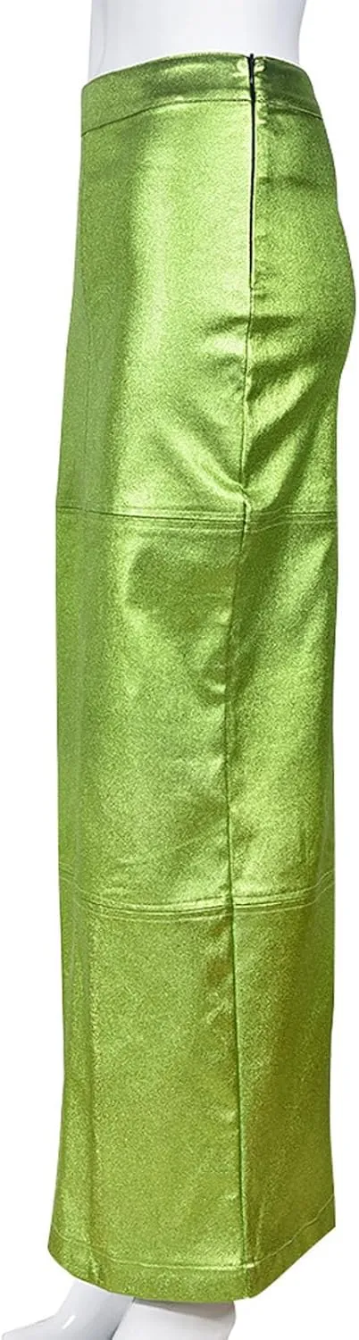 Womens PU Leathers Skirt, Bodycon High Waist Casual Split PU Pencil Skirt Office Lady Work Skirt Silver