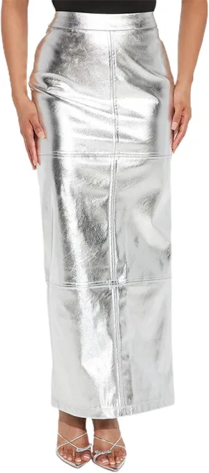 Womens PU Leathers Skirt, Bodycon High Waist Casual Split PU Pencil Skirt Office Lady Work Skirt Silver