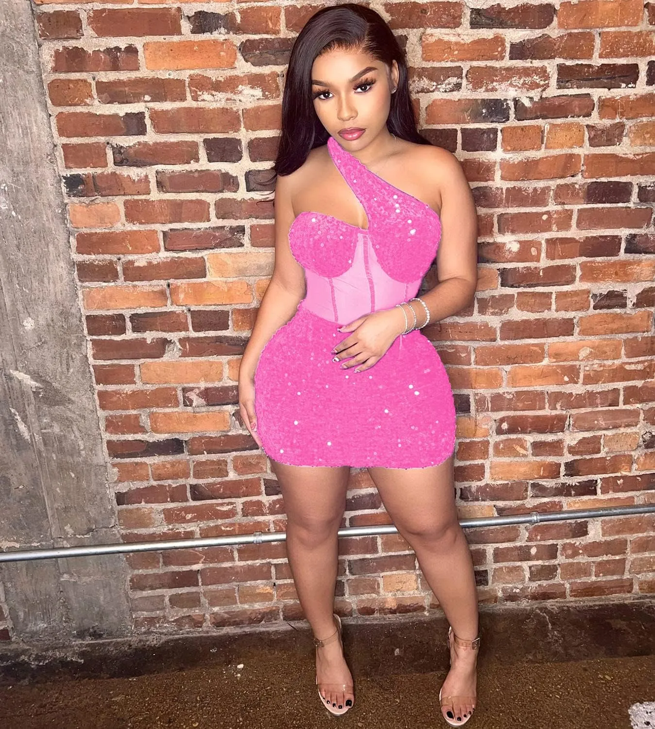 Women's Sexy Elegant Bodycon Dress Party Club Night Outfit Hot Drilling Mini Dress Clubwear