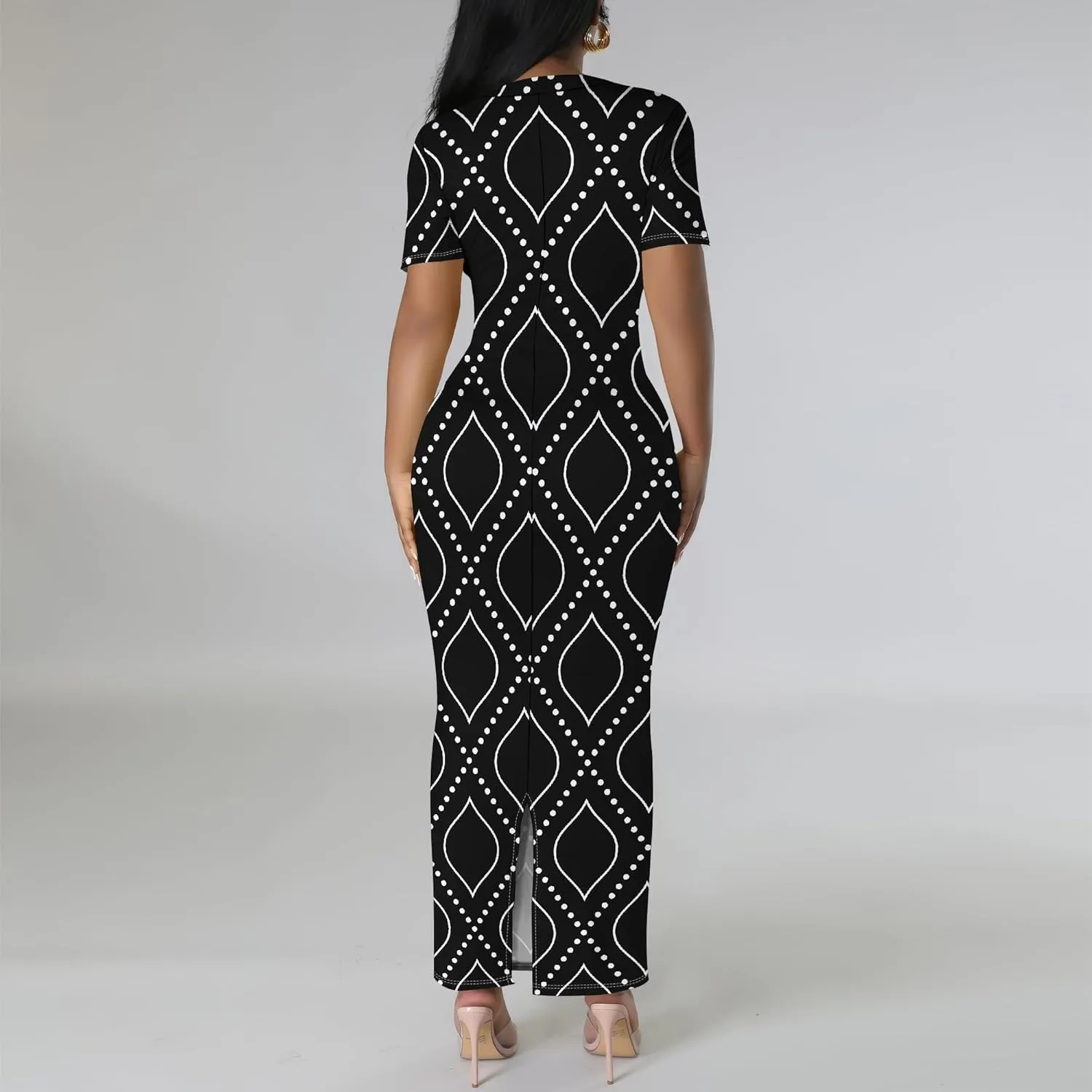 Women's Summer Bodycon Maxi Dress Casual Crewneck Short Sleeve Long Fitted Sundress Party Club Sexy Wrap Beach Vacation Dress