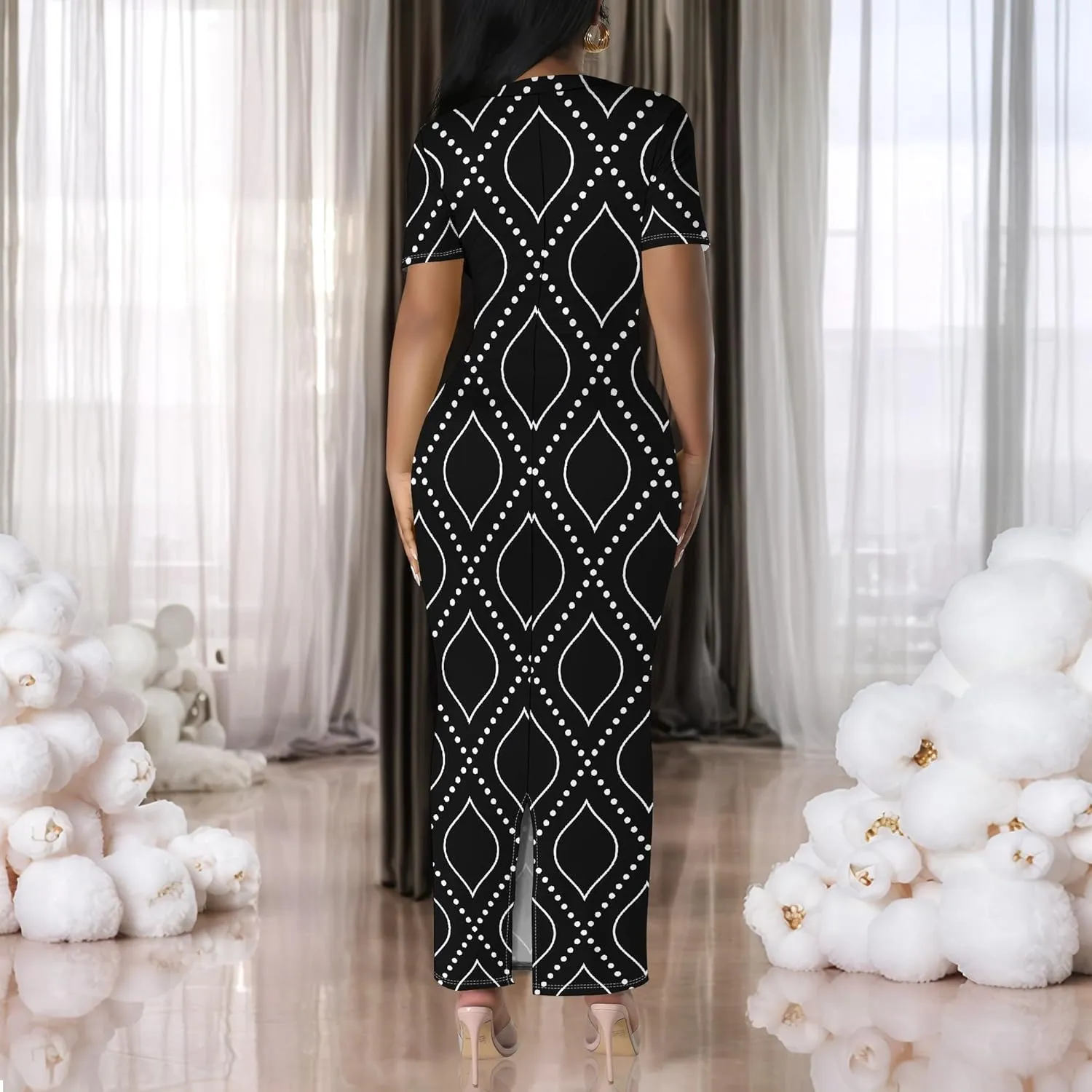 Women's Summer Bodycon Maxi Dress Casual Crewneck Short Sleeve Long Fitted Sundress Party Club Sexy Wrap Beach Vacation Dress