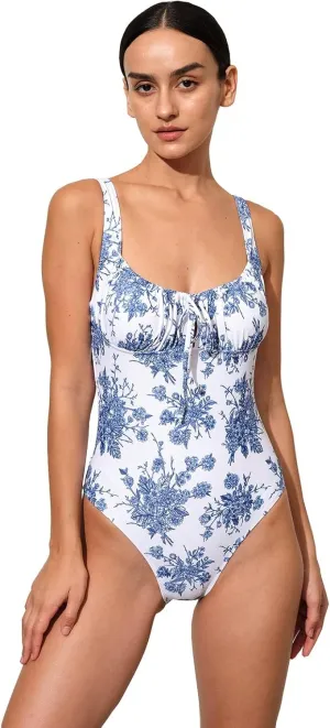 Womens Tie Floral Sexy One-Piece Tankini Bathing Suits Slimming Swimsuit