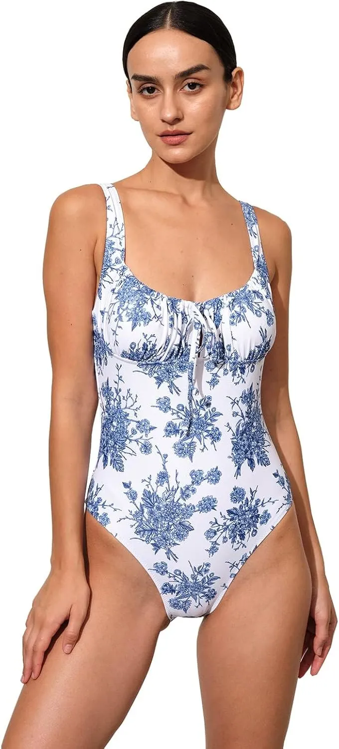 Womens Tie Floral Sexy One-Piece Tankini Bathing Suits Slimming Swimsuit