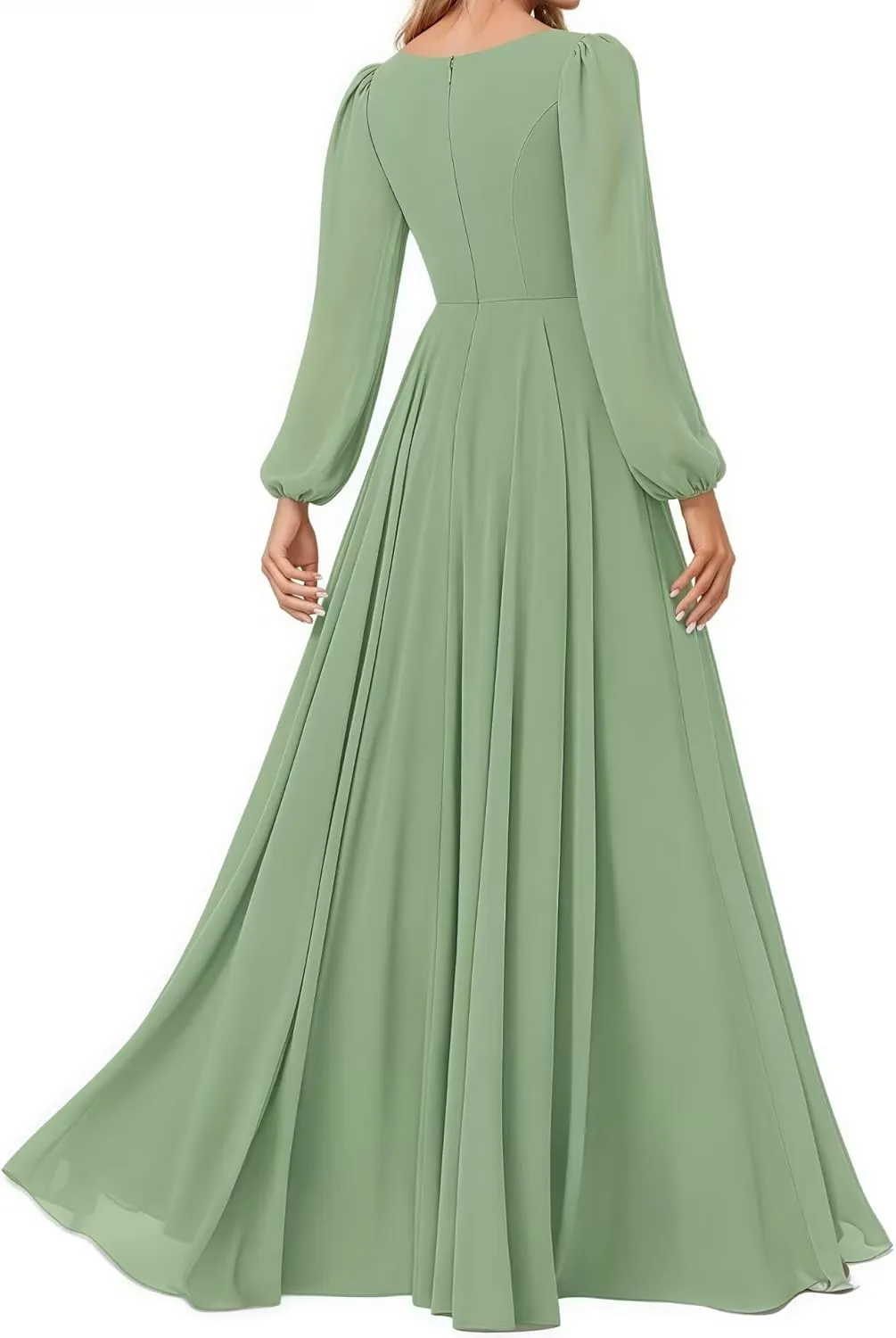 Women's V Neck Bridesmaid Dresses Sleeves Floor Length A-Line Pleated Chiffon Evening Formal Gown