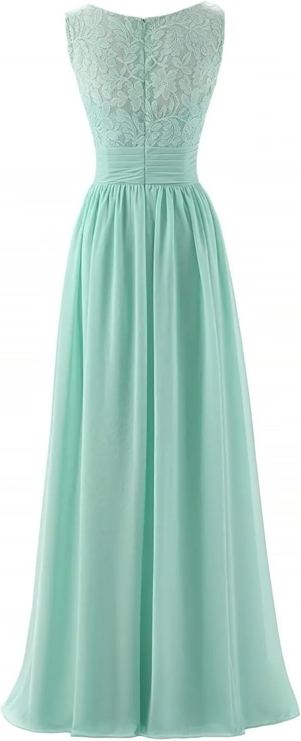 Women's V Neck Chiffon Sleeveless Lace Bridesmaid Dress Wedding Party Gown A Line Formal Dresses Evening Gowns
