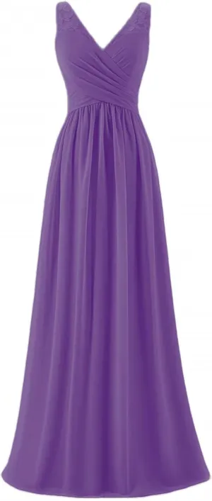 Women's V Neck Chiffon Sleeveless Lace Bridesmaid Dress Wedding Party Gown A Line Formal Dresses Evening Gowns