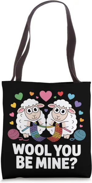 Wool You Be Mine? Funny Sheep Knitting Tote Bag