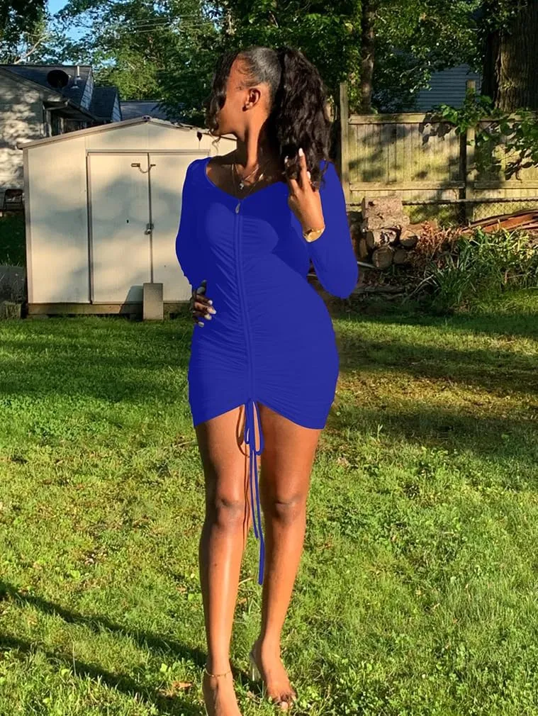 XXTAXN Women's Sexy Elegant Long Sleeve Off The Shoulder Ruched Mini Dress