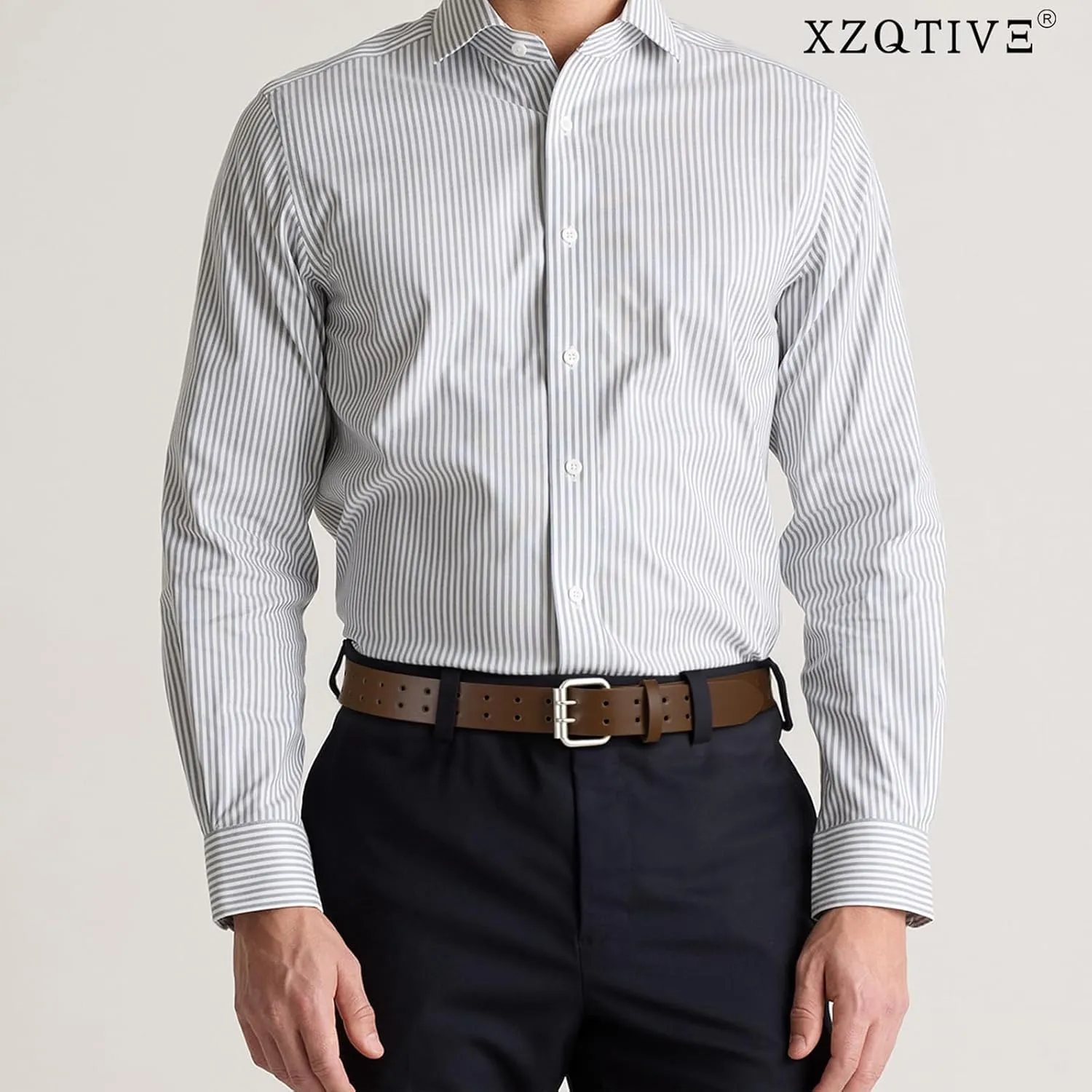 XZQTIVE Men Dual Holes Belt For Jean Pant Casual Leather Belts With Double Prong Buckle