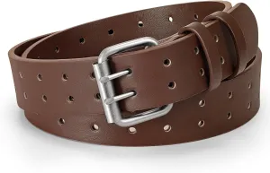 XZQTIVE Men Dual Holes Belt For Jean Pant Casual Leather Belts With Double Prong Buckle