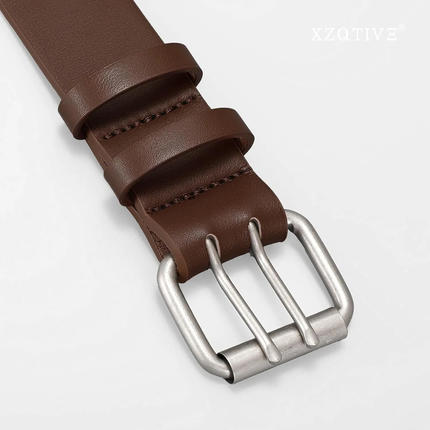 XZQTIVE Men Dual Holes Belt For Jean Pant Casual Leather Belts With Double Prong Buckle