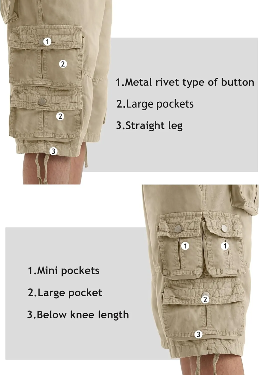 YGREYG Mens Cargo Shorts Long Capri Below The Knee Shorts 3/4 Relaxed Fit Long Shorts with Pockets