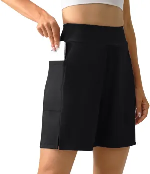 YOYOYOGA Bermuda Shorts for Women Stretchy Soft Yoga Shorts with Pockets High Waisted Workout Running Athletic Short