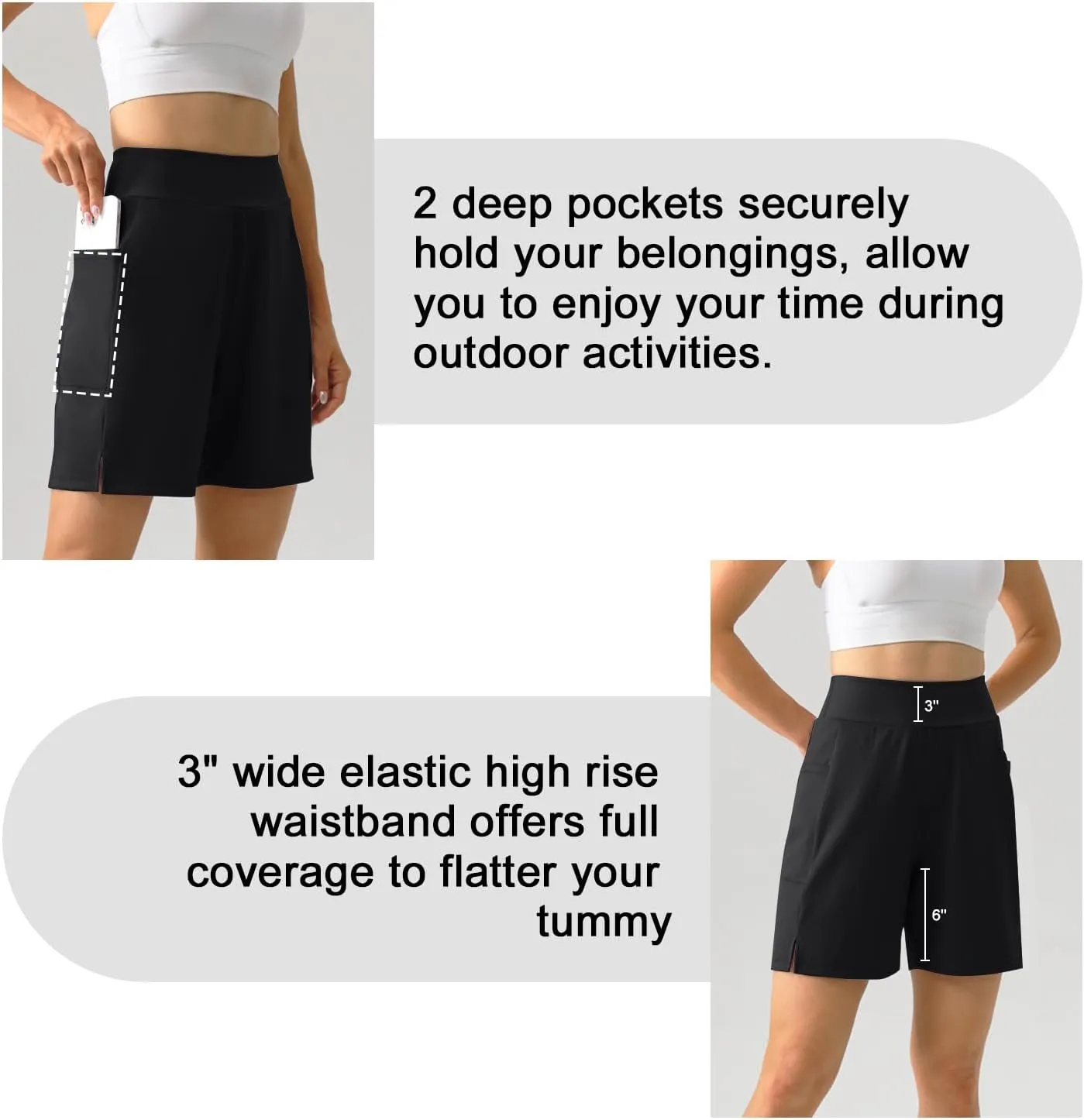 YOYOYOGA Bermuda Shorts for Women Stretchy Soft Yoga Shorts with Pockets High Waisted Workout Running Athletic Short
