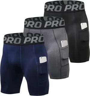 YUSHOW Mens Compression Shorts with Pocket Spandex Sports Running Quick Dry Shorts Compression Underwear for Men Athletic
