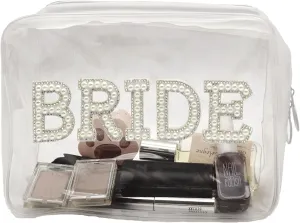 ZHENNAN Bride Makeup Bag Clear Cosmetic Bags for Bridal Pearl Rhinestone Travel Makeup Pouch Toiletry Bags Organizer Portable Transparent Storage Bag Wedding Bachelorette Gift for Bride