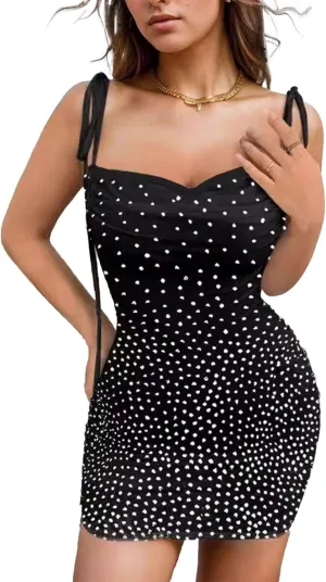 Zoctuo Party Club Night Outfits for Women Sexy Elegant Rhinestone Bodycon Dress Hot Drilling Evening Gowns
